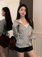 Sweat À Capuche Zipé Femme Slim – Poches Style Coréen Automne 2025