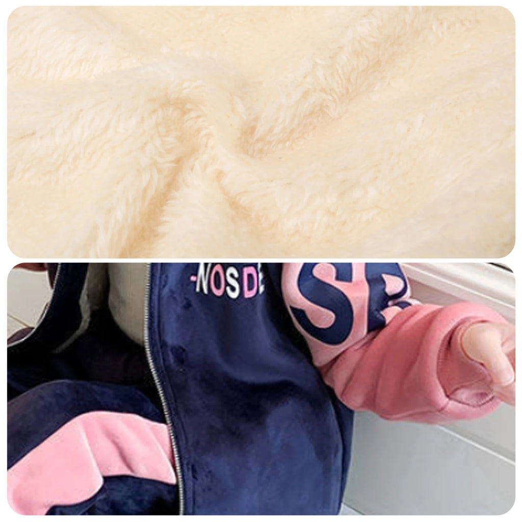 Kids Velvet Tracksuits,Cotton Jogging Suits,2-Piece Hooded Long Sleeve Sweatshirt + Pants Set,Girls Jacket,Casual Sports Wear