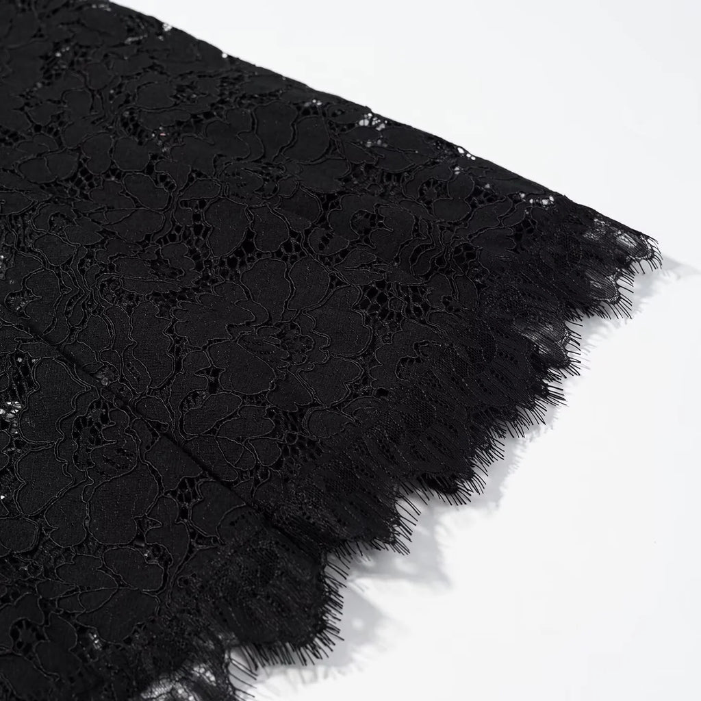 Elegant Solid Lace Ruffles Maxi Skirt Set Women Vintage Single Breasted Flared Sleeve V-neck Slim Blouse Suit Lady Party Outfits