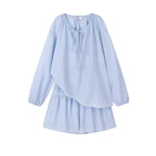 Plus-size Fashionable and Casual Women's Summer Outfit for Plus-size Loose Sunscreen Long-sleeved Top with Shorts Two-piece Set