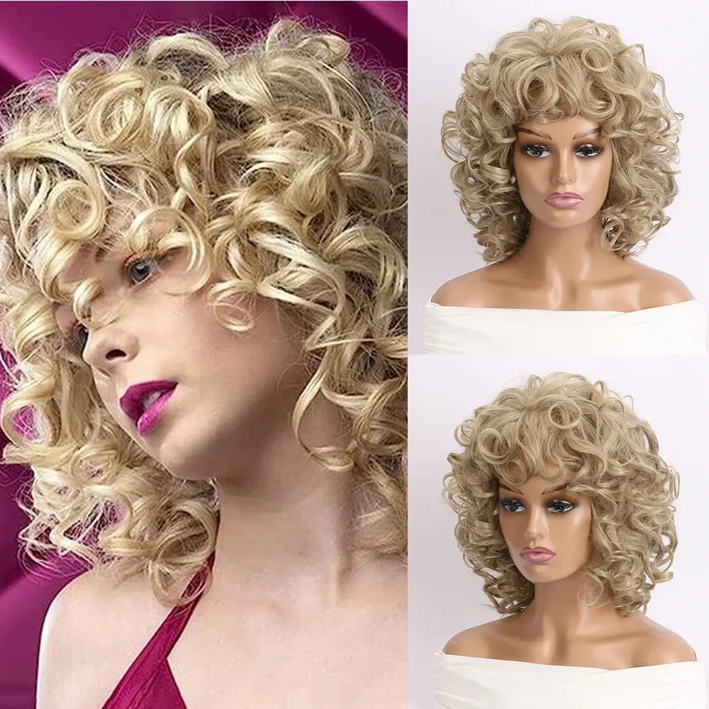 Synthetic Blonde Short Curly Wig for Women, Heat Resistant Natural Wave Cosplay Costume Party Daily Wear Hair