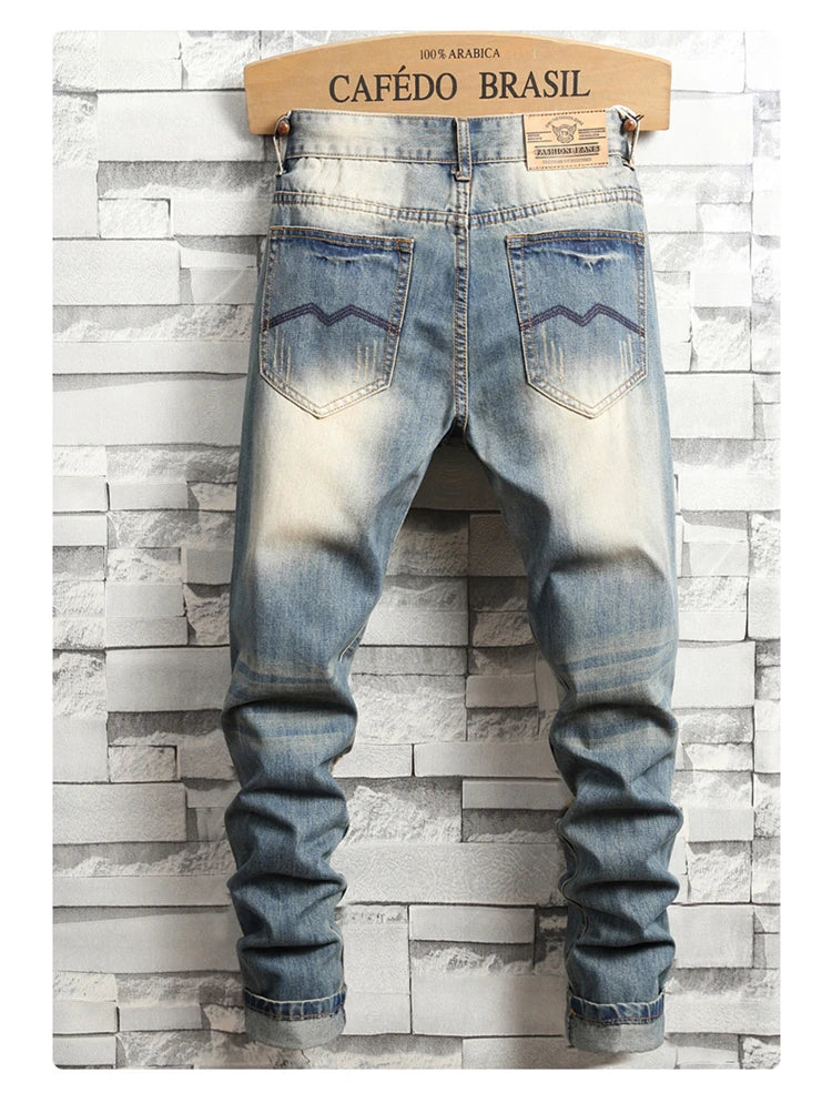 Jean homme déchiré bleu vintage – Streetwear délavé