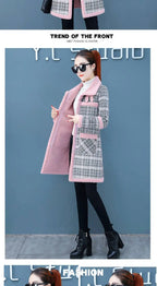 Manteau long femme à carreaux – Col à revers et coupe ajustée