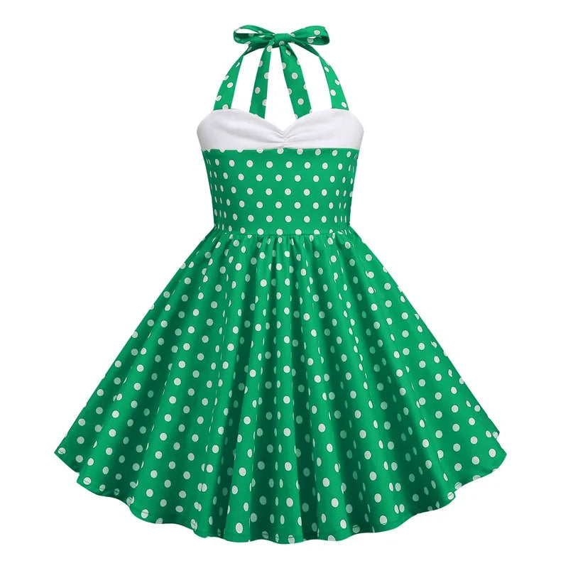 Vintage Dot Dress for Kids Girl Cosplay Party Princess Summer Prom Dress School Performance Clothing Full Pringting Children Dre