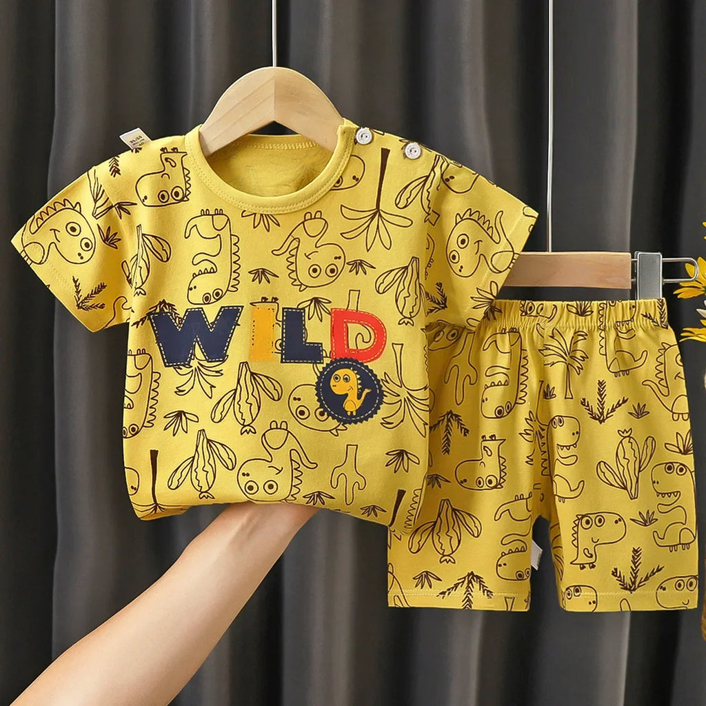 2-6 Years Baby Girl Summer Set Children's Short-sleeved Shorts Suit Cotton T-shirt Little Girls Unicorn Giraffe Cartoon Set