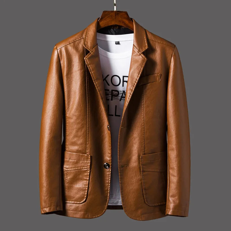 Veste Cuir PU Homme – Casual Chaud Slim Printemps Automne Jusqu’à 5XL