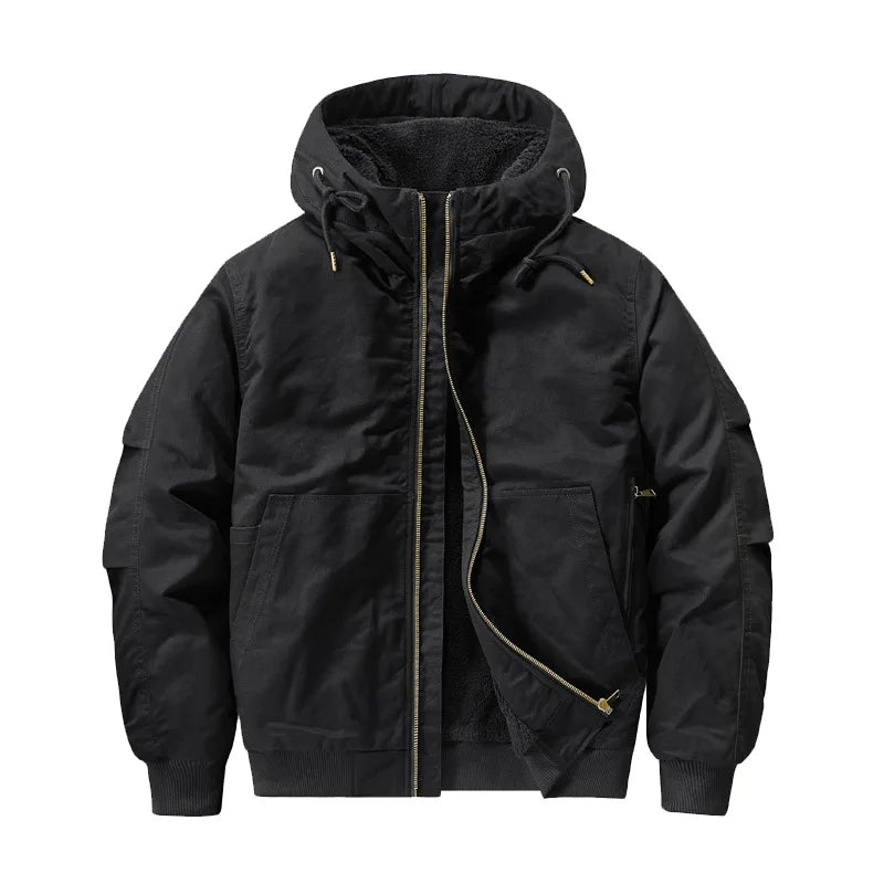 New 2026 Men's Thicken Warm Cotton Jackets Autumn Winter Fleece-lining Loose Casual Hooded Cargo Coats Men Parkas Jackets M-6XL