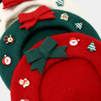 Fashion Christmas Beret Hat Red Green Sweet Christmas Beret Hat Wool Felt Dress Up Xmas Painter Hat New Year Gifts