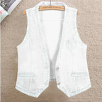 Gilet en jean femme – Col V et fermeture boutonnée