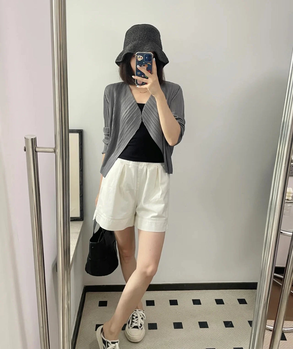 Cardigan plissé femme Miyake — Veste casual manches longues été 2025