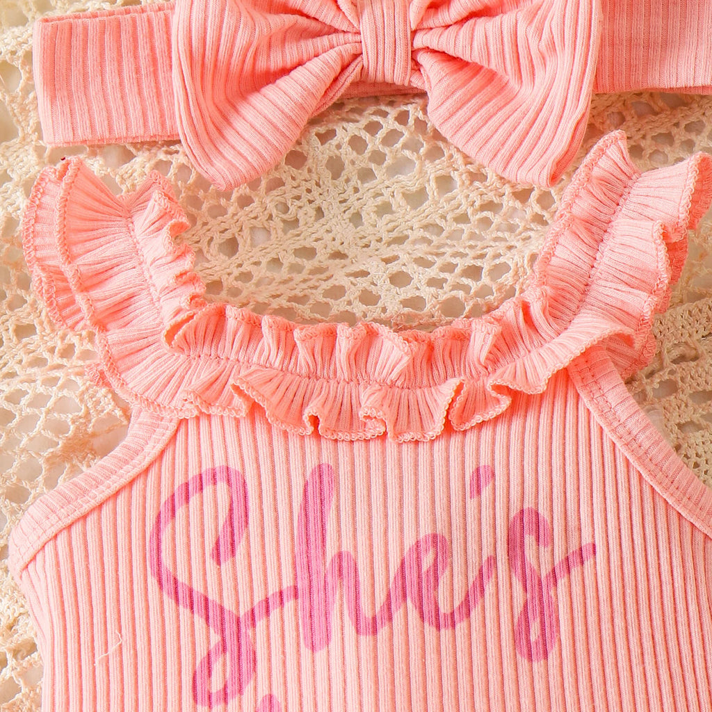 European and American children's clothing girls pink suspender Romper + shorts two-piece set baby children's clothing