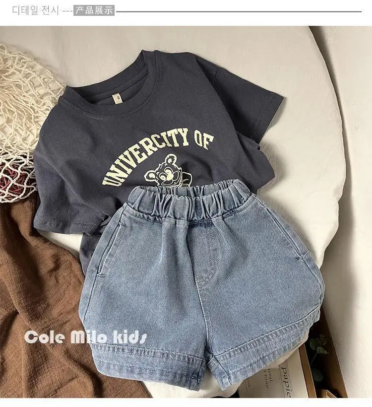 Pure Cotton Kids T-shirt Summer Clothes Short Sleeved Tops Tees Children Costume Fashion Cartoon Boys T Shirts Round Collar