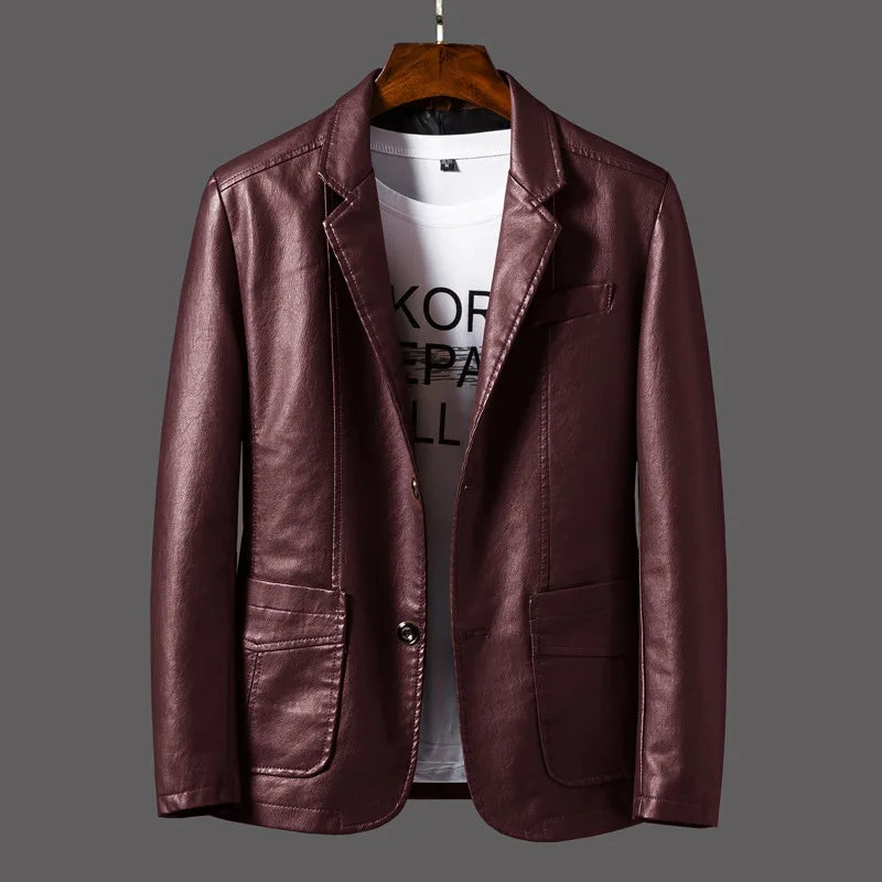 Veste Cuir PU Homme – Casual Chaud Slim Printemps Automne Jusqu’à 5XL