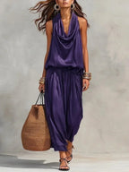 Women 2 Piece Outfit Pleated Collar Sleeveless Vest & Casual Pants Set Elegant High End Commuter Matching Suit European Style