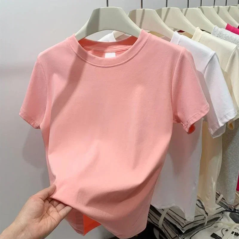 Summer Plus Size T Shirts for Women High Quality Solid Casual Female Korean Streetwear Tees Unisex Basic Solid Young Cool Tops