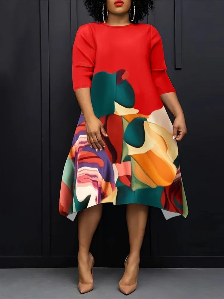 Casual Long Sleeve Woman Dress Office Lady Spring Summer Fashion Elegant O-neck Floral Print Dresses For Women 2024 Female