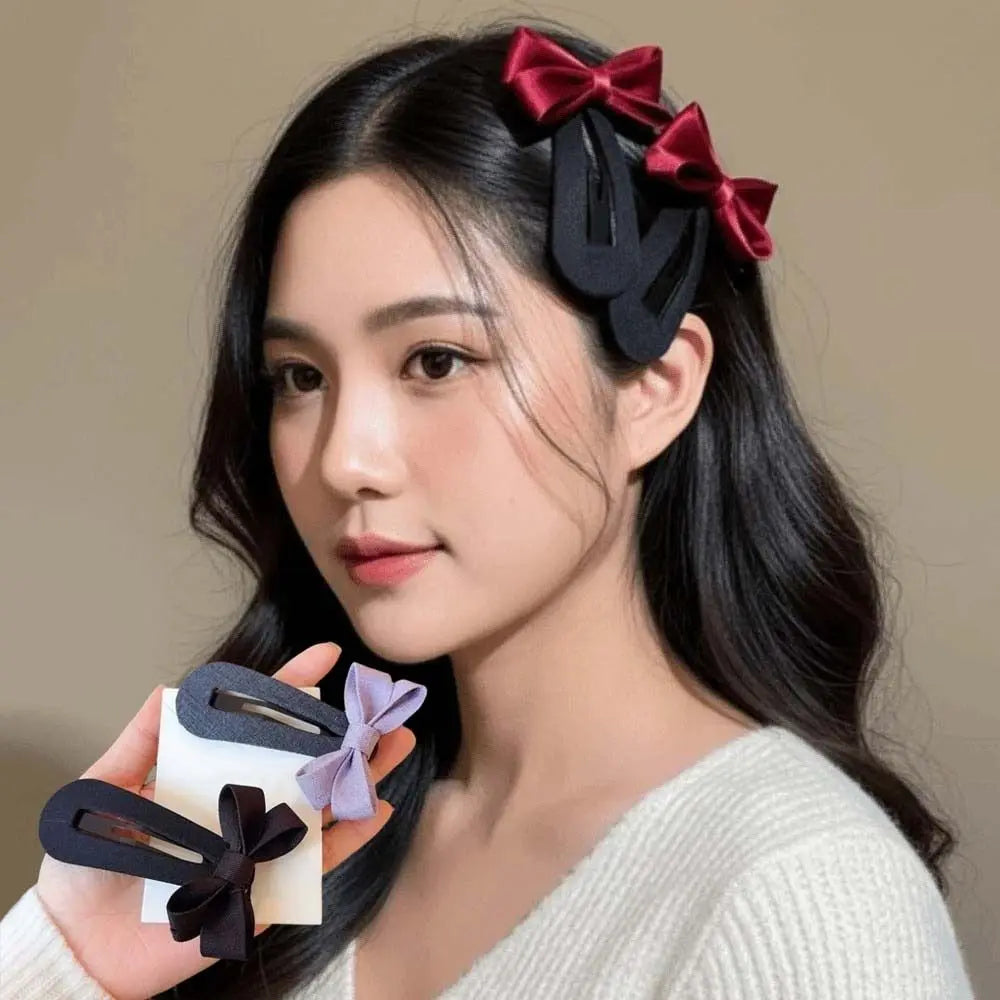 Headwear Polyester Bownot Hair Clip Alloy High-end Plaid Bow Hairpin Elegant Solid Color Korean Barrettes Girls
