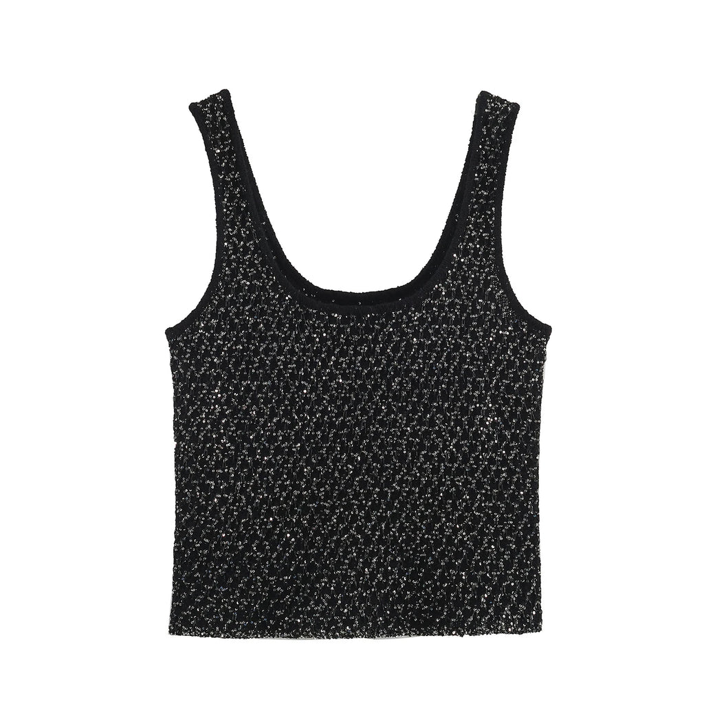 Women's Clothing 2025 New Style European And American Fashion Simple Pearl Decoration Knitted Top Knitted Vest