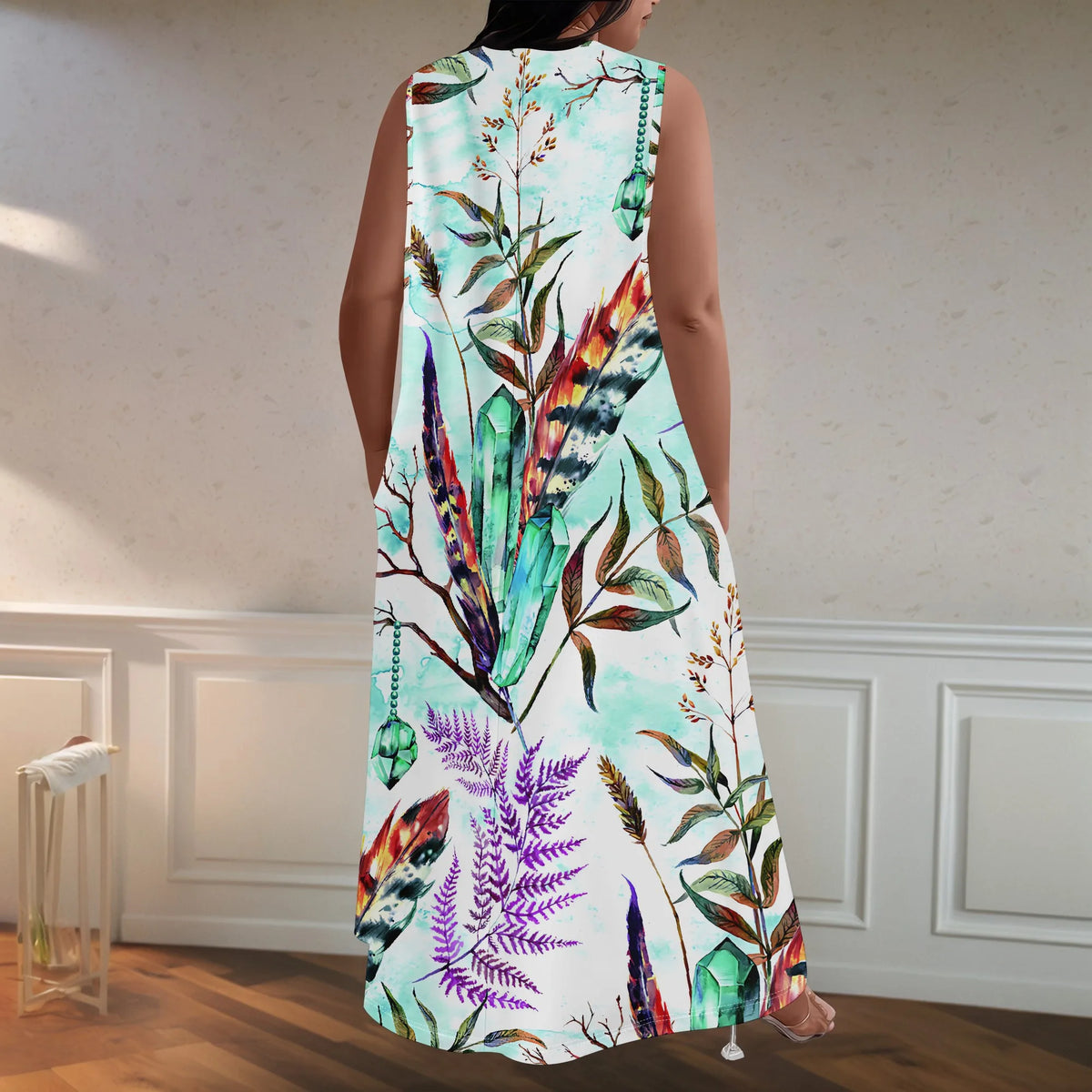 Plus Size Women's  Summerl Fashion Printed  African Style Sleeveless Round V Neck Dress Loose And Casual Dress
