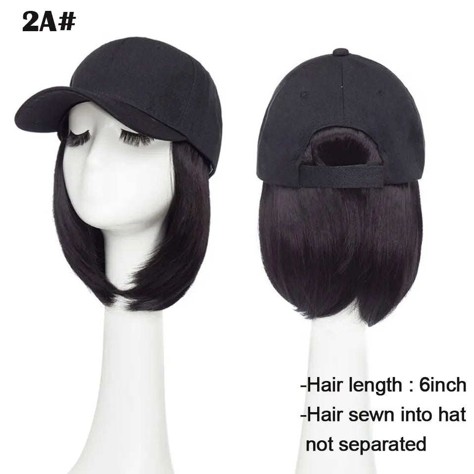 Baseball Cap with Hair Extensions for Women Synthetic 6'' Adjustable Short Straight Hairpiece Replacement Wigs in Hat for Girls