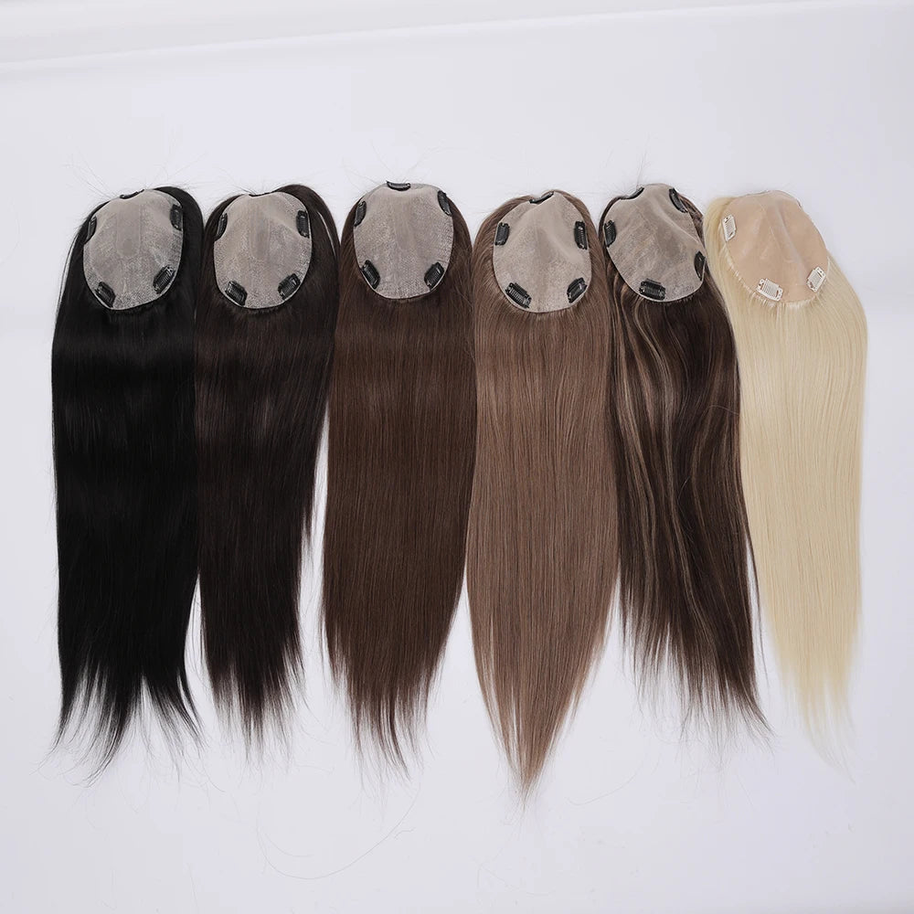 Best Quality European Remy Hair Topper 15x16cm Meddium Brown Straight Silk Base Human Hair Women Toupee 12-20inch