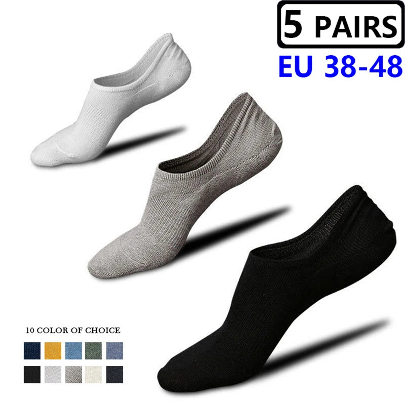 3 Pairs/Lot Plus Size EU47,48 Mens Low Cut Cotton Invisible Socks Silicone Non-slip Summer Autumn Comfort Black White Boat Socks