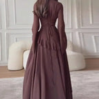 Robes for Woman Elegant O Neck Solid Ruffles Party Pleated Dress
