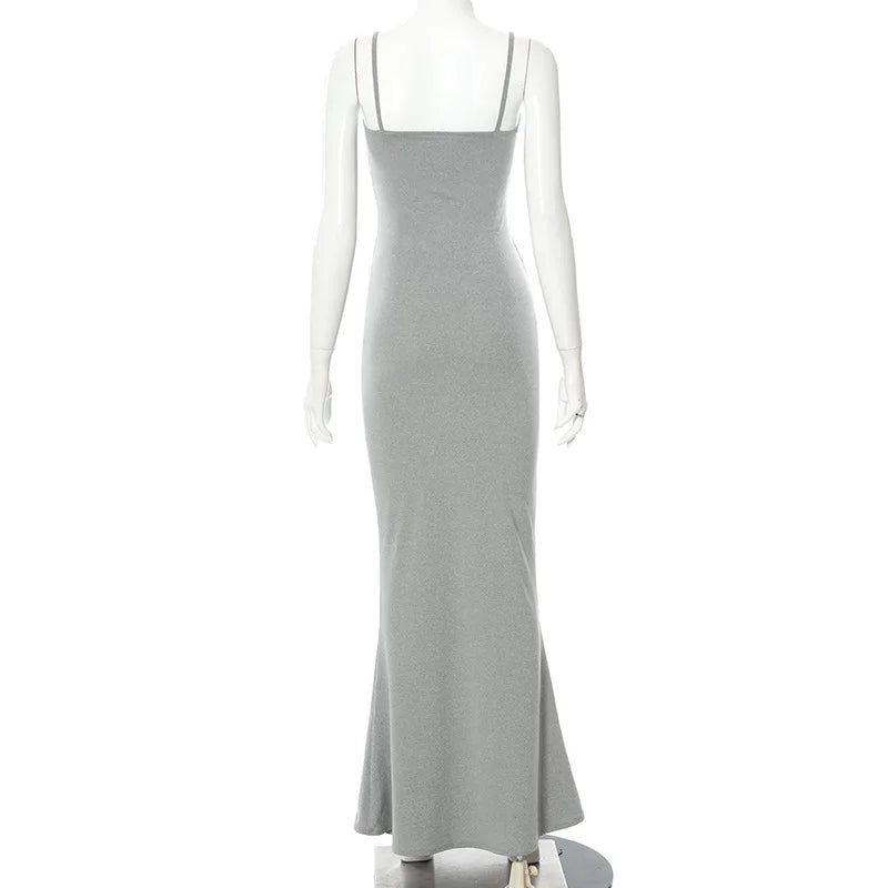 Europe and the United States cross-border foreign trade women 2024 solid color sexy slim high step slip dress