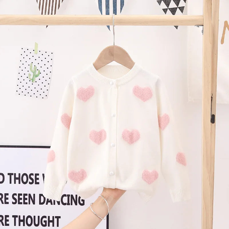 Manufacturer wholesale children's clothing girls' woolen cardigan 24 autumn new item baby mink love jacquard bag Core yarn sweat