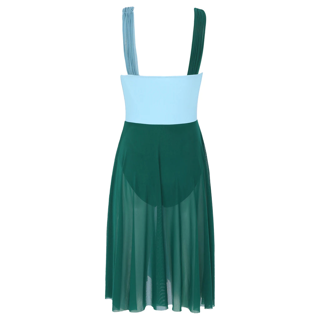 Women Ballet Dance Dress Adult Modern Contemporary Lyrical Dance Costumes Sleeveless Color Block Gymnastics Leotard Dancewear