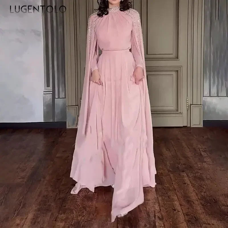 Women Robe Dress Hot Drills Long Shawl Sleeves Chiffon Party Middle East Big Swing Lady Elegant Banquet New Maxi Clothing