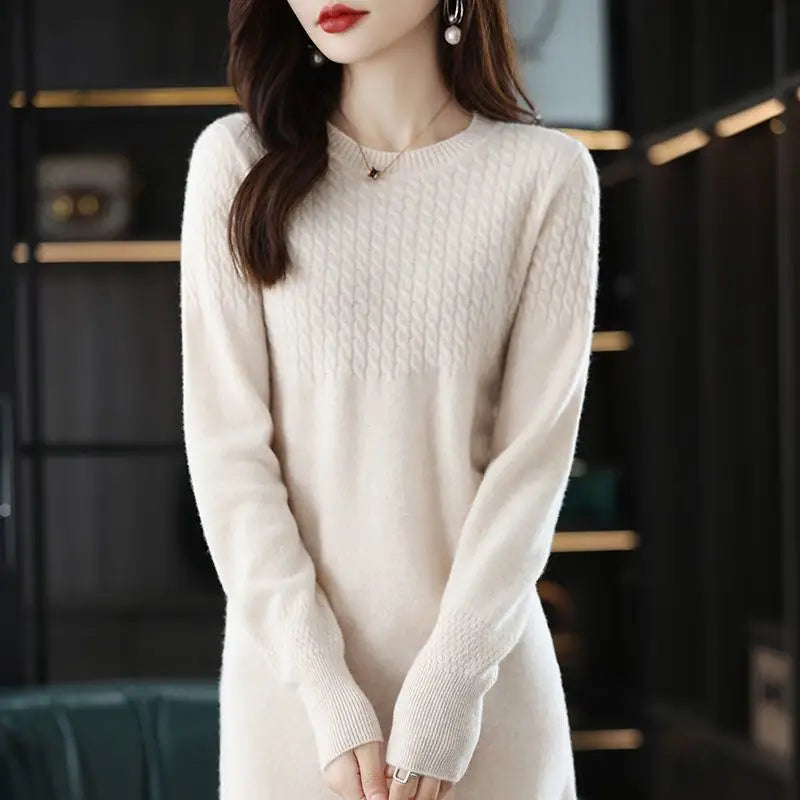 Robe longue femme en maille – Coupe droite et manches longues