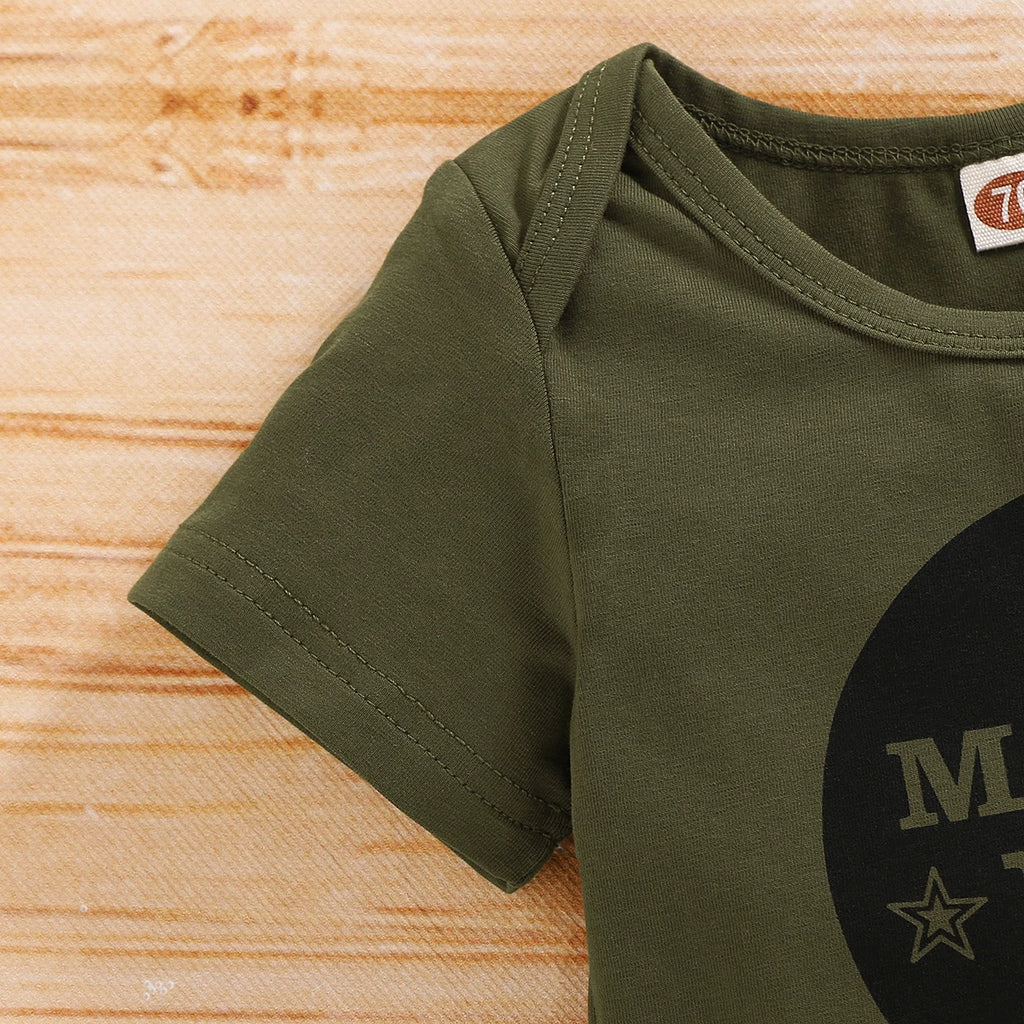 Newborn Baby Boy Summer Clothes Set Letters Short Sleeve Romper +Camouflage Pants+Hat 3pcs Outfits for Toddler Boy 0-18 Months