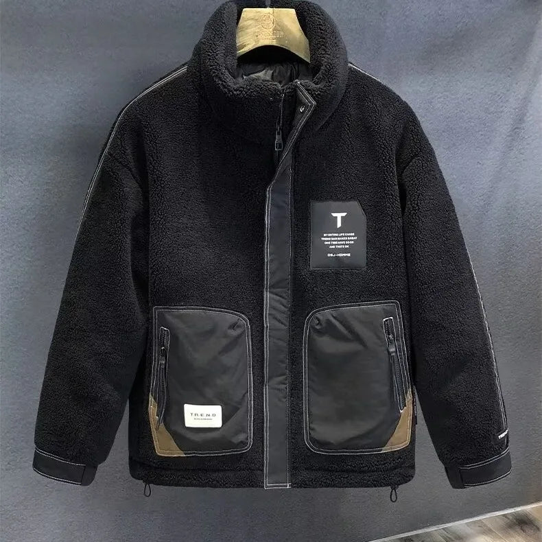 Lamb Velvet Jacket Men's Fleece Lined Thick Cotton Coat Autumn Winter Style Men's Winter Couple Large Size Cotton Clothes