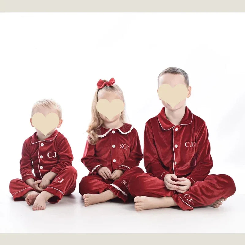 Ruffkids Velvet Baby Clothes Kids Pajamas Family Matching Pjs Loungewear Red Green Boys Girls Christmas Pyjamas Sets
