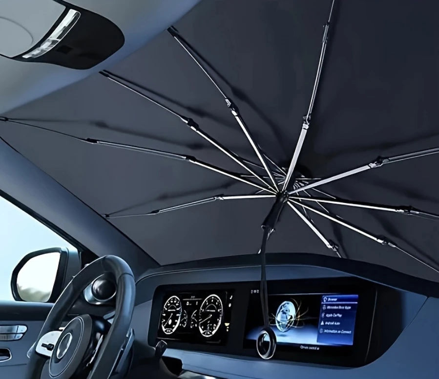 Windshield Sun Shade with 360° Pull Cord Anti-Scratch Handle - Upgraded Sunshade for Car Windshield with Double-Layer Fabric