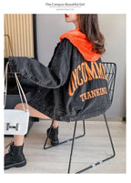 Plus Velvet Thickening 2022 Winter Denim Jacket Women's Hooded Embroidery Loose Warm Cotton Clothes Cotton Clothes Ins Tide W228