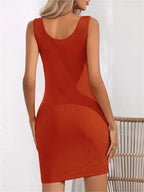 Fashion Solid U Neck Sleeveless  Flattering Bag Hip Bodycon Dress For Women Embracing Design Perfect for Casual & Party Style