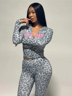 Ensemble femme streetwear deux pièces – Veste et pantalon évasé