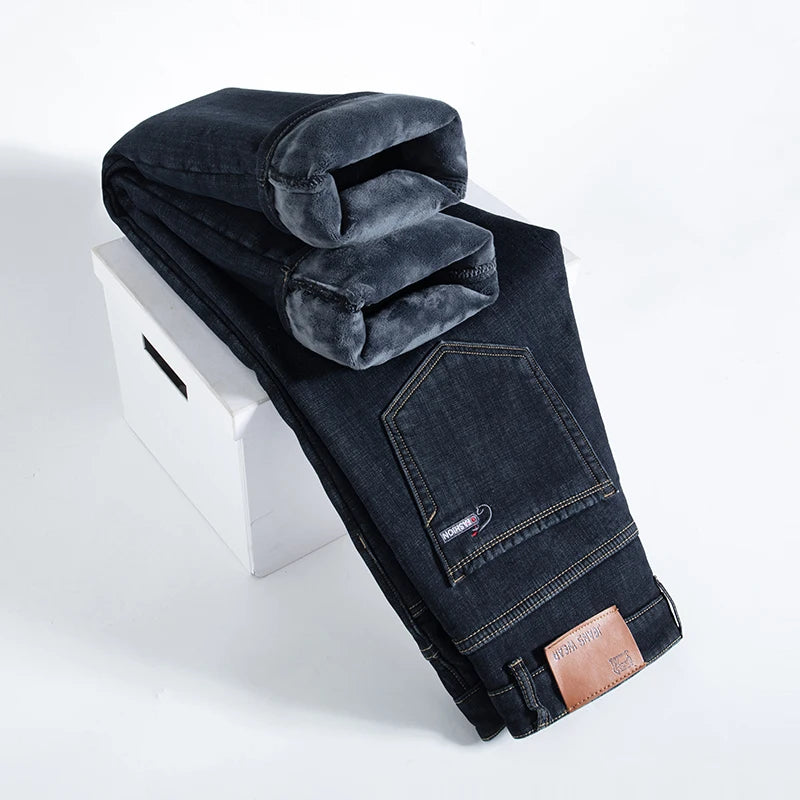 2026 Winter Fleece Thick Warm Men Jeans Slim Skinny Stretch Straight Classic Version of  Denim Plush Pants Male Brand Clothing