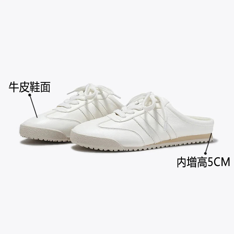 Mules Sneaker Femme – Talon Intérieur 5cm Bout Fermé Blanc Été