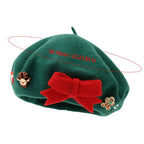Fashion Christmas Beret Hat Red Green Sweet Christmas Beret Hat Wool Felt Dress Up Xmas Painter Hat New Year Gifts