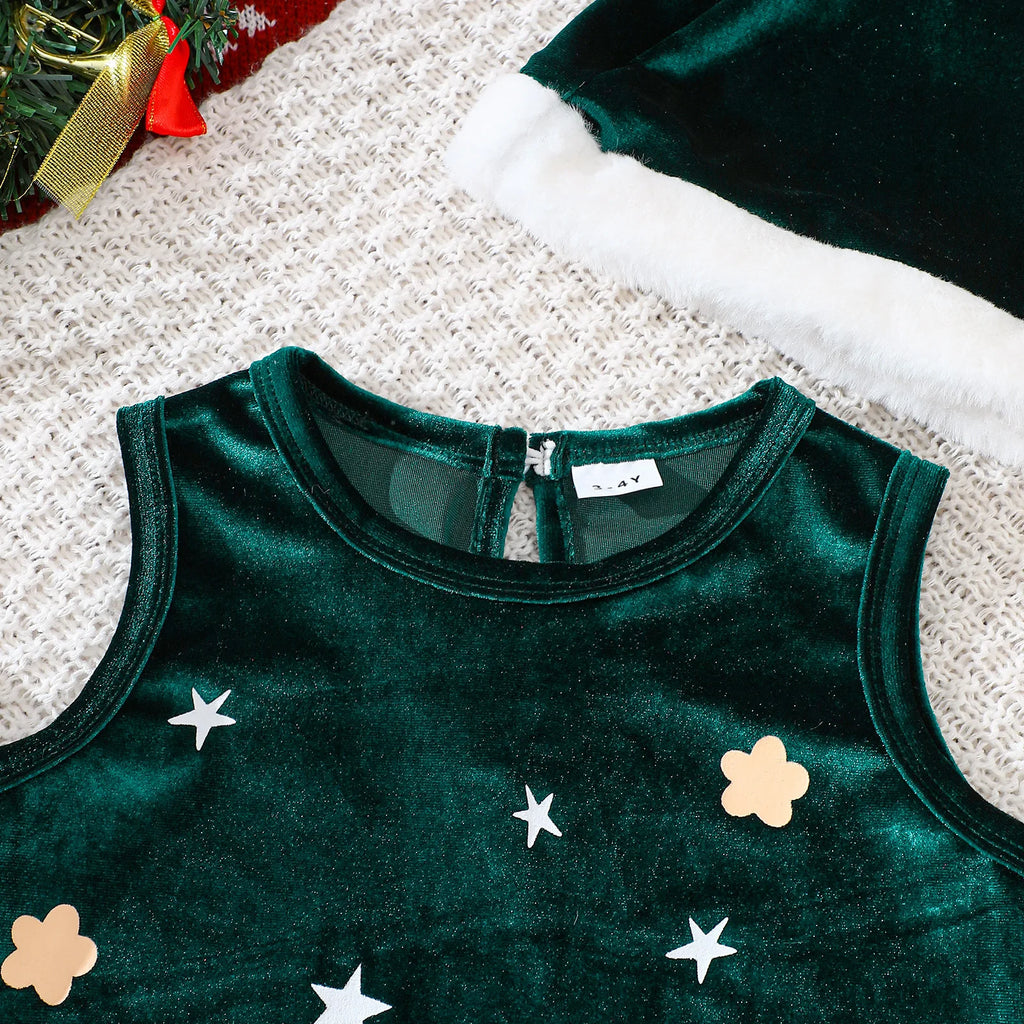 New 1-6Y Baby Kids Velvet Dresses for Girls Sleeveless Stars Printed