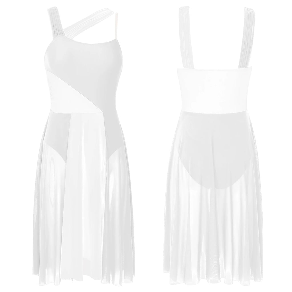 Women Ballet Dance Dress Adult Modern Contemporary Lyrical Dance Costumes Sleeveless Color Block Gymnastics Leotard Dancewear