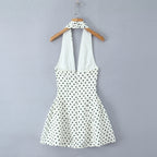 YENKYE French Style Retro Polka Dot Deep V Halter Dress Women Sexy