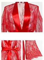 Women's Sheer Lace Robe Sexy See Through Nightgown with Jacquard Lace