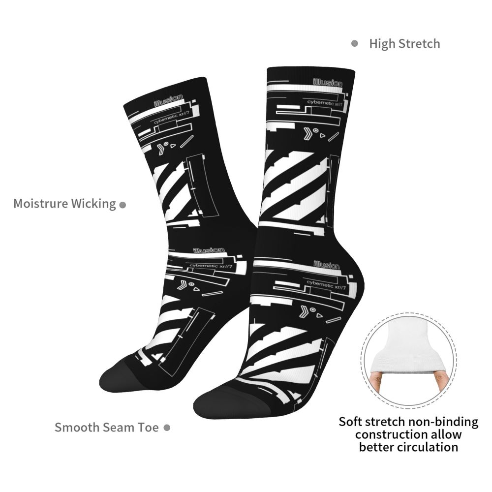 Techwear Men's Crew Socks Unisex Fun Japanese Future Tech Street Wear Style Spring Summer Autumn Winter Dress Socks