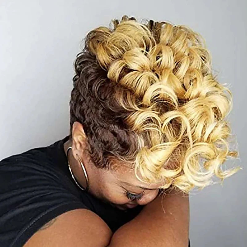 HAIRJOY Synthetic Hair Blonde Wigs for Women Short Curly  Wigs for Black Women Hair Wigs for African American