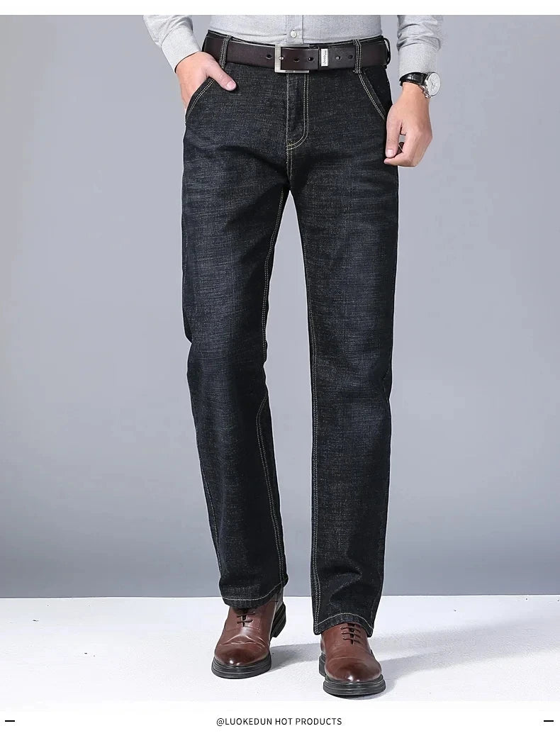 JEAN New Business Men's Jeans Casual Straight Stretch Fashion Classic Black Blue Work Denim Trousers Male Brand Clothing Men trs