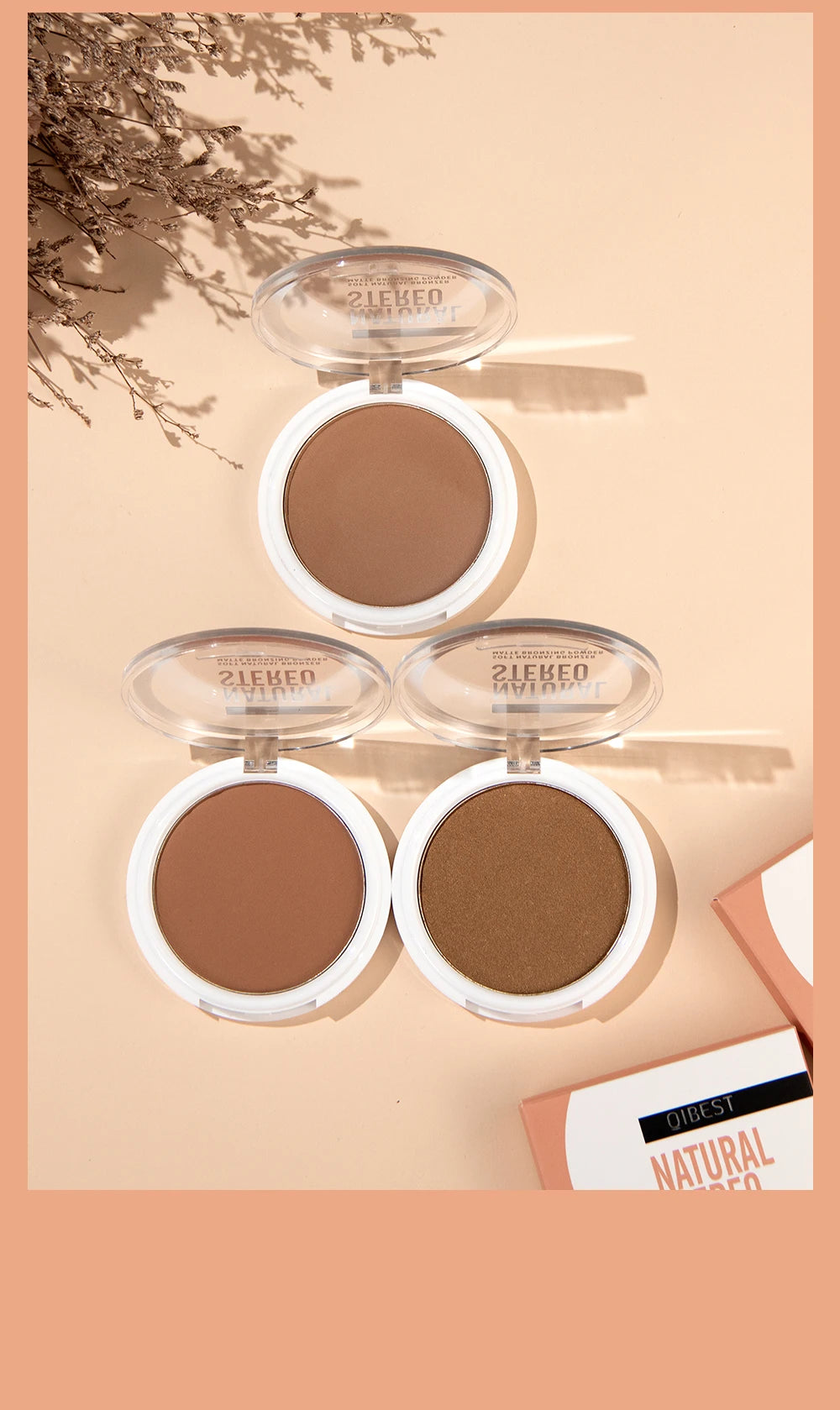 QIBEST Single Color Bronzer Contour Palette Face Shading Grooming Powder Lasting Matte Nose Shadow Highlight Blush Face Makeup